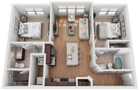 2 Bed 2 Bath Floor Plan | 872 Sq. Ft. at Mockingbird Flats Apartments in Dallas, TX
